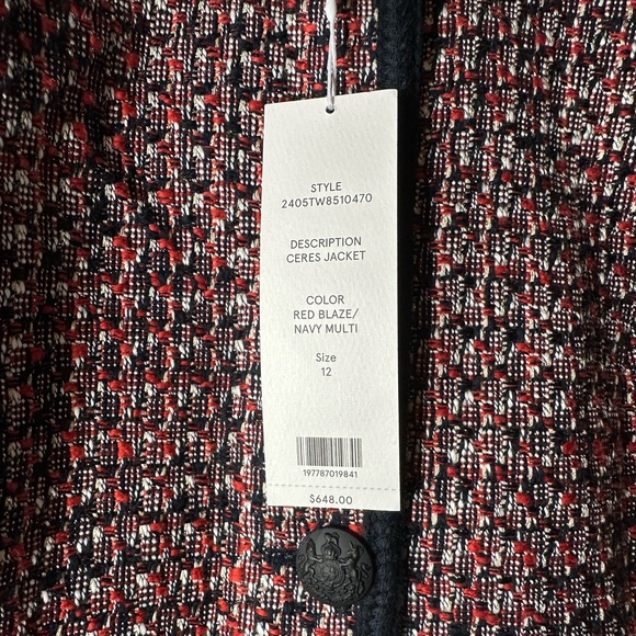NWT Veronica Beard Ceres Metallic Cotton Blend Tweed Jacket in Size 12 Red /Navy - Picture 8 of 16